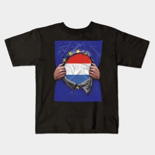 Netherlands Flag European Union Flag Ripped Open - Gift for Dutch From Netherlands Kids T-Shirt